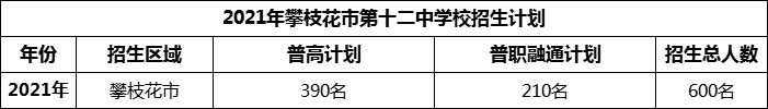 2024年攀枝花市第十二中學(xué)校招生計劃是多少？