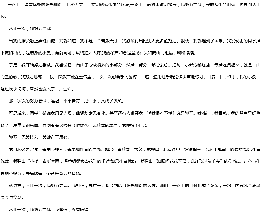 2019中考滿分作文：不止一次，我努力嘗試過
