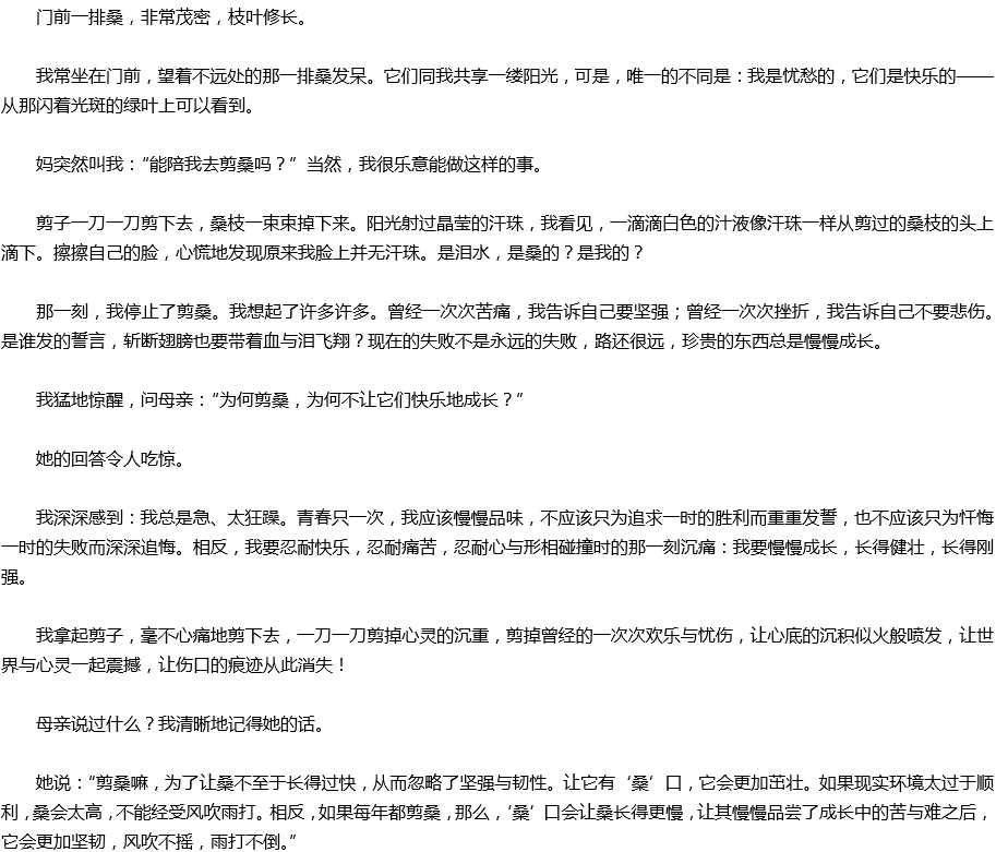 2020年中考滿分作文預(yù)測范文：桑口，傷口