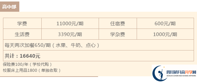 雅安北附實驗學(xué)校住宿費用是多少？